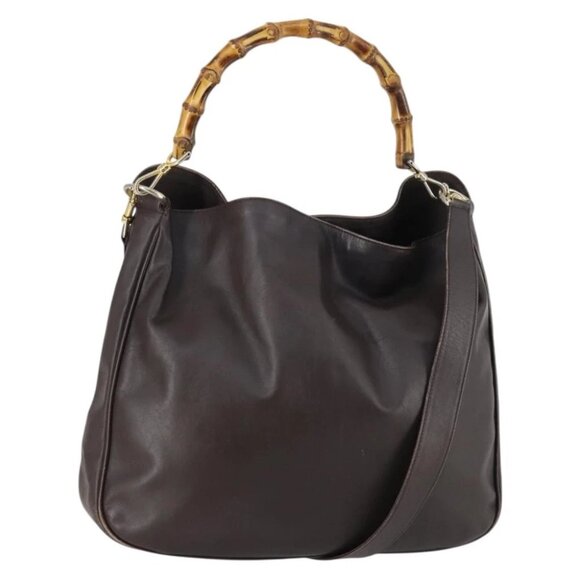 GUCCI Bamboo Shoulder Bag Leather 2way Brown Gold - Picture 1 of 16